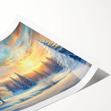 Rolled print of a serene landscape featuring tall trees and a colorful sunset, designed for wall art collection, showcasing vibrant colors and intricate details.