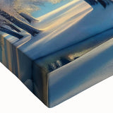 Vibrant close-up of a stretched canvas wall art piece depicting a lush green landscape with tall trees, ideal for nature-themed interior decor.