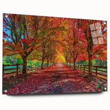 Acrylic glass wall art collection showcasing a vibrant landscape design with abstract trees, displayed from a side view and secured with decorative pins. Perfect for modern home decor.