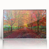 Framed acrylic wall art collection showcasing a serene landscape with trees, presented in a sleek white frame, ideal for enhancing modern home decor.