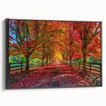 Framed canvas wall art showcasing a vibrant landscape design with intricate trees, featuring a sleek black frame and side view displaying its elegant aesthetics. Ideal for modern home decor, this piece adds a touch of nature-inspired beauty to any room.