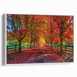 Framed canvas wall art showcasing a serene landscape with lush trees, featuring a white frame, perfect for enhancing modern home decor. Ideal for nature lovers.