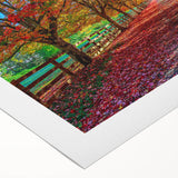 Rolled canvas showcasing a vibrant landscape design with trees, featuring rich greens and browns. Perfect for home decor, packaged securely in a protective tube.