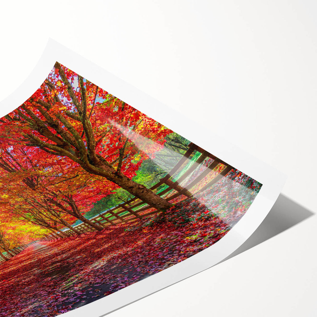 Vibrant rolled print of a stylized landscape featuring lush green trees and a serene blue sky, ideal for home decor or office art collections. The artwork showcases intricate details and vivid colors, enhancing any interior space with a nature-inspired theme.