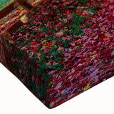 Close-up of a stretched canvas wall art featuring a vibrant landscape with lush green trees, ideal for home decor, showcasing natural beauty and tranquility.