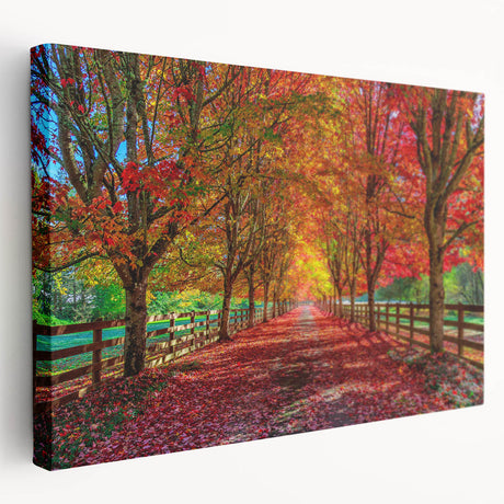 Stretched canvas wall art showcasing a serene landscape with vibrant trees, ideal for home decor, featuring rich colors and intricate details that enhance any space.