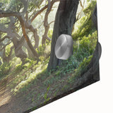 Close-up of a vibrant acrylic wall art piece showcasing lush green trees and serene landscapes, perfect for enhancing home décor with a natural theme.