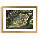 Framed wall art collection featuring a scenic landscape with trees, elegantly matted and presented in a gold frame, perfect for enhancing home decor.