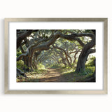 Framed wall art collection featuring a serene landscape of trees, presented in a sleek silver frame with a white mat, perfect for enhancing home decor.