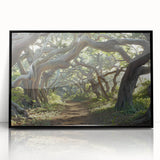 Framed acrylic wall art featuring a stunning landscape design of trees, set in a sleek black frame, perfect for enhancing home décor and adding a natural touch.