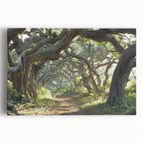 Vibrant stretched canvas wall art featuring a serene landscape with lush green trees and a tranquil sky, perfect for enhancing home decor and creating a calming atmosphere.