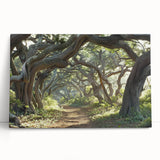 Stretched canvas wall art featuring a serene landscape with vibrant green trees and a soft blue sky, ideal for adding a calming touch to home decor.
