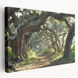 Stretched canvas wall art showcasing a vibrant landscape of trees, featuring rich greens and earthy tones, ideal for enhancing home decor with nature-inspired aesthetics.