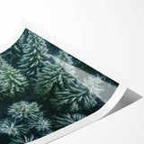 Abstract landscape wall art print showcasing vibrant green trees against a serene blue sky, rolled and ready for framing, ideal for nature-inspired decor.