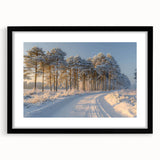 Framed wall art featuring a serene landscape with trees, presented in a sleek black frame and white matting, perfect for enhancing home decor. Ideal for nature lovers seeking a calming touch.