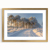 Framed landscape wall art featuring a serene tree design in gold matting, showcasing intricate details and vibrant colors, perfect for home decor enhancement.