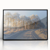 Framed wall art featuring a vibrant landscape design with trees, presented in a sleek black frame, ideal for modern home decor. This piece adds a touch of nature to any interior space.