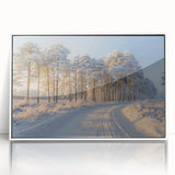 Framed wall art featuring a serene landscape design with trees, presented in a white frame, ideal for enhancing home decor with a nature-inspired touch. The acrylic finish adds a sleek look, perfect for modern interiors.