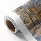 Rolled canvas artwork showcasing a serene landscape with tall trees and a vibrant sky, perfect for home decor. Ideal for nature enthusiasts and art lovers.