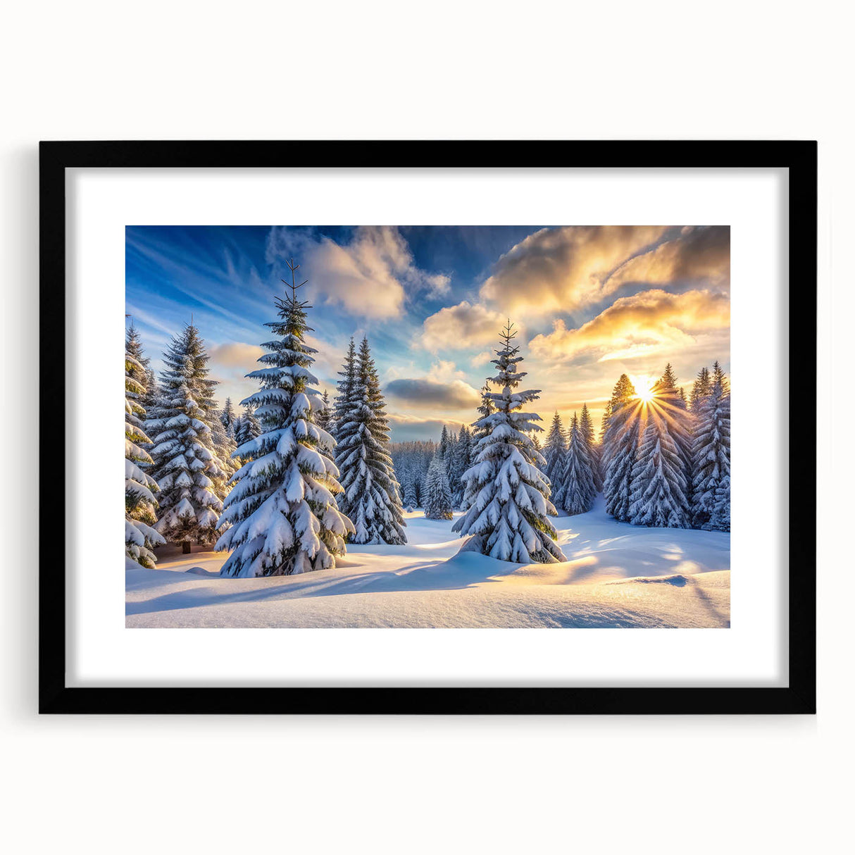 Framed landscape wall art featuring a serene tree design in black and white, displayed with a white mat, adding elegance to home decor. Perfect for nature lovers.
