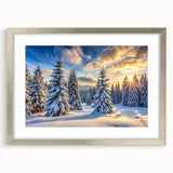 Framed wall art showcasing a serene landscape with trees, featuring a silver mat and frame, ideal for enhancing home decor and adding a touch of nature.