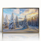 Framed acrylic wall art featuring a stunning landscape with vibrant green trees, gold accents, and a modern design, perfect for enhancing interior decor.