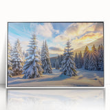 Framed acrylic wall art featuring a vibrant landscape design with trees, presented in a sleek white frame, ideal for modern home decor settings.