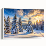 Framed canvas wall art showcasing a serene landscape with lush green trees and a calming sky, perfect for enhancing home decor with a natural touch.
