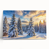 Stretched canvas wall art featuring a serene landscape design with vibrant green trees, leaning against a textured wall, perfect for enhancing home decor.