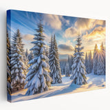 Stretched canvas wall art featuring a vibrant landscape design with trees, showcasing rich green foliage and a serene blue sky, ideal for home decor.