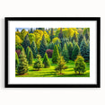 Black-framed wall art showcasing a serene landscape with trees, perfect for home decor. The image highlights the matting detail and elegant presentation, enhancing any interior.