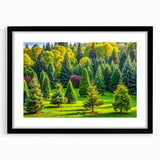 Black-framed wall art showcasing a serene landscape with trees, perfect for home decor. The image highlights the matting detail and elegant presentation, enhancing any interior.