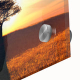 Close-up of a vibrant acrylic glass wall art piece showcasing a stunning landscape with lush green trees, ideal for adding nature-inspired decor to modern interiors.