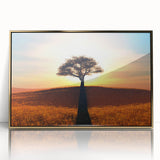 Framed acrylic wall art featuring a vibrant landscape design with trees, set in a gold frame, perfect for adding elegance to home decor.