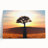 Stretched canvas wall art showcasing a vibrant landscape design with lush green trees and a serene blue sky, perfect for home decor or office ambiance.