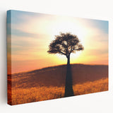 Stretched canvas wall art showcasing a vibrant landscape with lush green trees and a serene blue sky, perfect for home decor and nature enthusiasts.