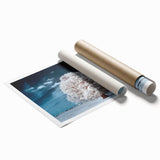 Vibrant rolled print showcasing a serene landscape with lush trees and a tranquil sky, perfect for home decor and enhancing living spaces.