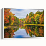 Framed canvas wall art showcasing a serene landscape with trees, featuring a white frame and side view, perfect for modern home decor. Ideal for nature lovers.