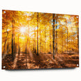 Acrylic wall art collection showcasing a vibrant landscape with stylized trees, presented in a modern side-view display with decorative pins, perfect for contemporary decor.
