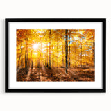 Framed landscape wall art featuring a serene tree design, showcasing vibrant colors and intricate details, presented in a sleek black frame with a mat. Perfect for home decor.
