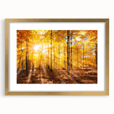 Framed wall art featuring a scenic landscape with trees, set in a stylish gold frame and mat, perfect for enhancing home decor and adding a touch of nature.