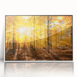 Framed acrylic wall art showcasing a serene landscape with vibrant green trees and a tranquil blue sky, designed for stylish home decor. Ideal for nature lovers seeking to enhance their living space with a touch of elegance and tranquility.