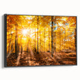 Framed canvas wall art showcasing a serene landscape with stylized trees, presented in a sleek black frame, ideal for enhancing contemporary home decor.