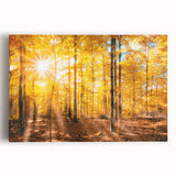 Stretched canvas artwork showcasing a vibrant landscape featuring tall trees against a serene blue sky, perfect for enhancing home decor with natural beauty.