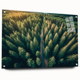 Acrylic glass wall art showcasing a vibrant landscape with trees, framed elegantly with pins, ideal for modern home decor. Perfect for nature enthusiasts.