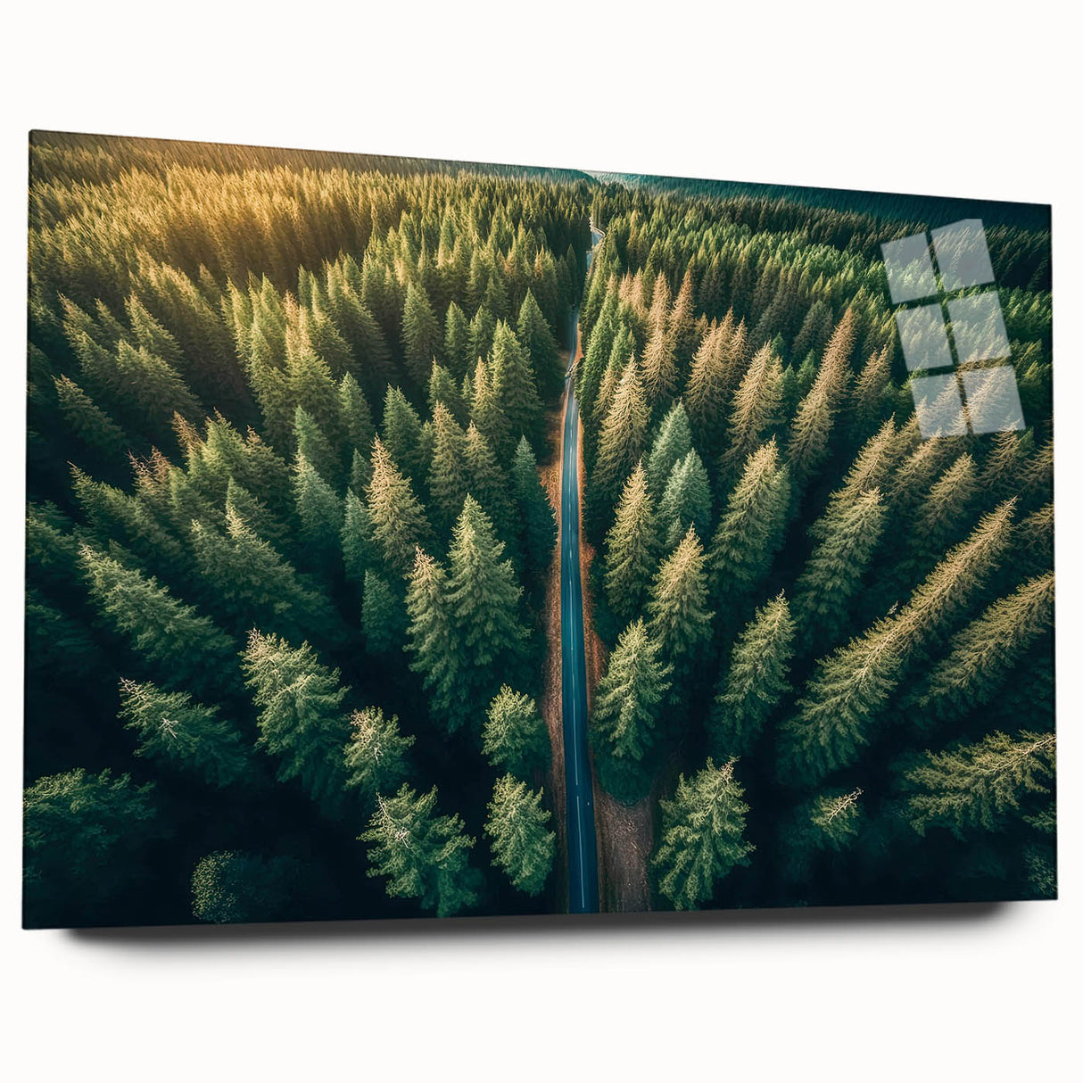 Acrylic wall art collection showcasing a serene landscape with trees, displayed in a modern frame, emphasizing vibrant colors and intricate design details.