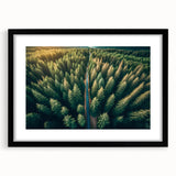 Framed wall art collection showcasing a serene landscape with trees, featuring a sleek black frame and matting, ideal for modern home decor.