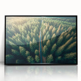 Framed acrylic wall art showcasing a serene landscape with trees, featuring a sleek black frame and a front view that enhances any modern decor. Perfect for nature lovers.