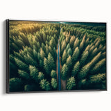 Framed canvas wall art showcasing a serene landscape with trees, featuring a black frame and side view, perfect for enhancing home decor with nature-inspired aesthetics.