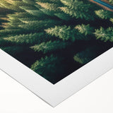 Rolled canvas showcasing a vibrant landscape design with trees, featuring rich greens and earthy tones, ideal for home decor or office spaces.